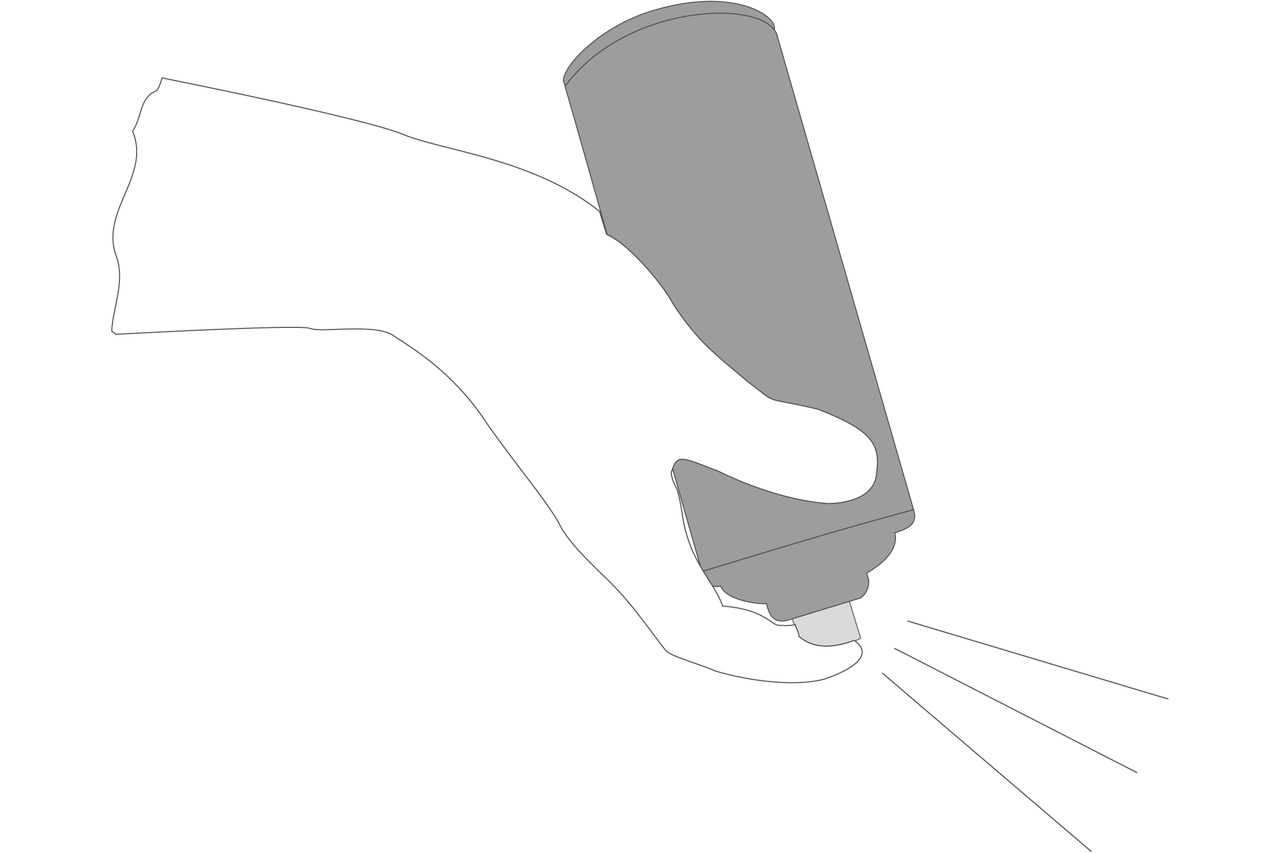 Hand hält Sprühdose