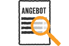 Symbol für ein Angebot mit einer Lupe