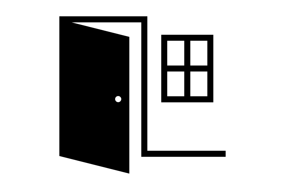 Symbol für eine geöffnete Tür und ein Fenster.