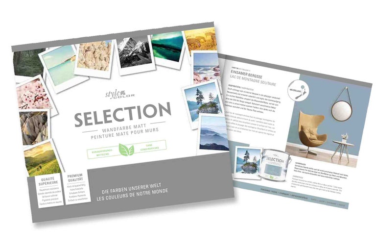 Style Color Selection Wandfarbe Broschüre mit dem Farbton Einsamer Bergsee