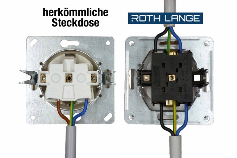 Aufputz Steckdose von Roth Lange mit Verkabelung von vorne und hinten