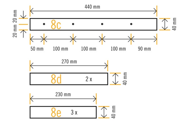 Schematische Darstellung von Bauteilen mit Maßangaben