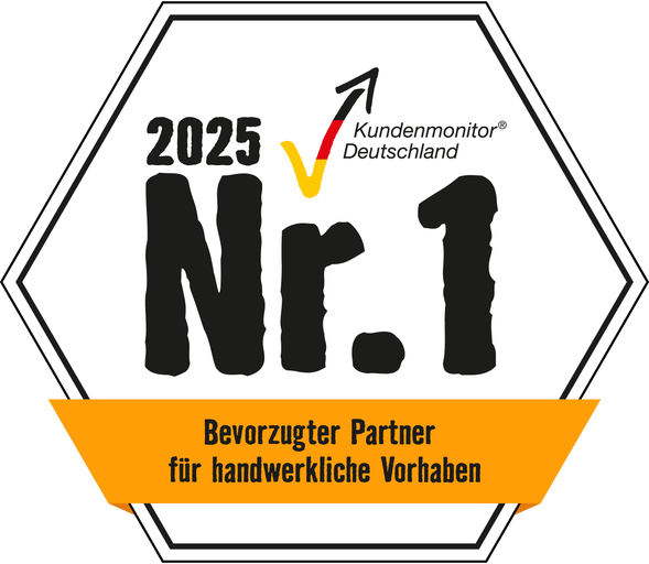 Kundenmonitor Deutschland Siegel 2025: Nummer 1 bevorzugter Partner für handwerkliche Vorhaben