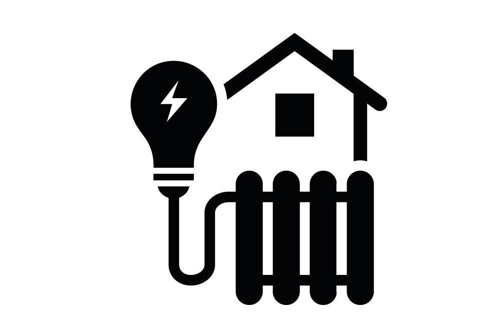 Symbol für Energieeffizienz im Haus: Haus mit Zaun und Glühbirne.