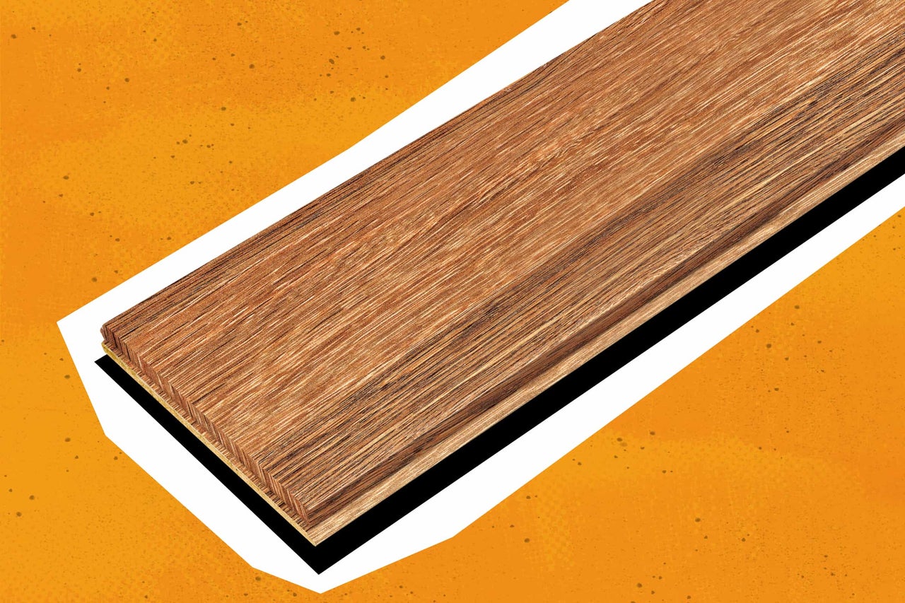 Holzbrett Nussbaum auf orangenem Hintergrund