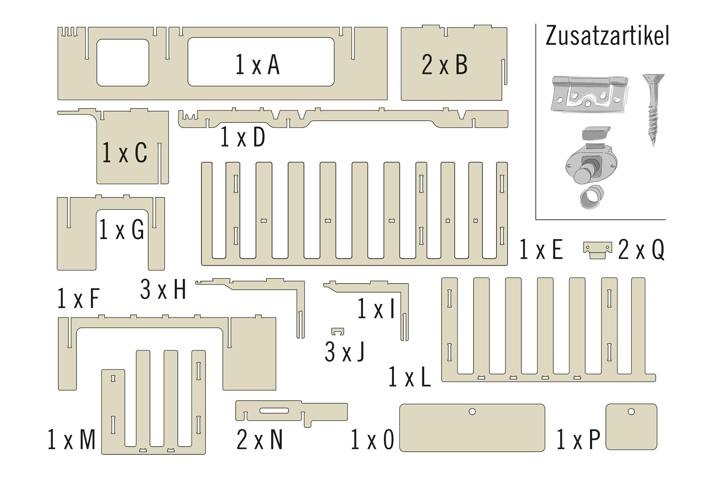 Einzelteile und Zubehör für ein Produkt