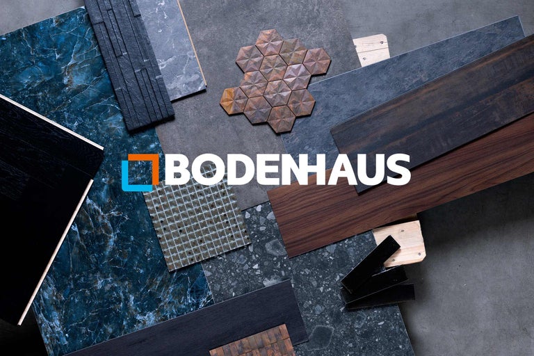 Auswahl verschiedener Bodenbeläge mit Bodenhaus Logo