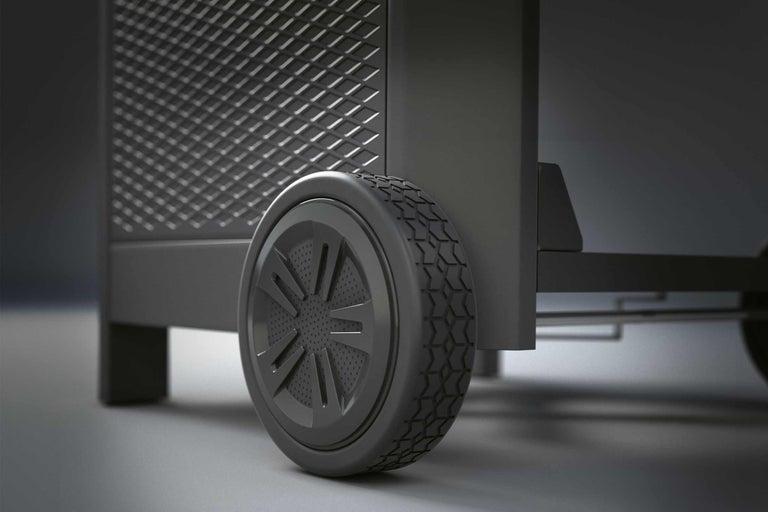 Detailansicht eines Grillwagens mit Rad