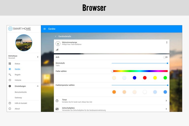 Smart Home App zur Steuerung einer Philips Hue Lampe.