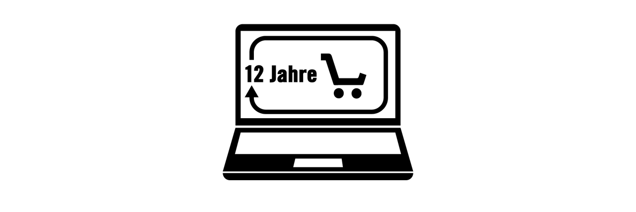 Symbol für zwölf Jahre Rückgaberecht auf einem Laptop