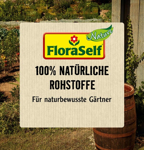 FloraSelf Hinweis mit dem Text 100 Prozent natürliche Rohstoffe