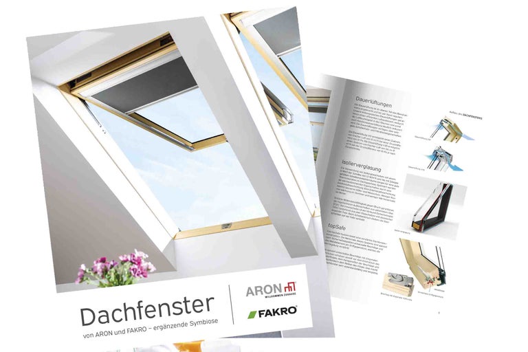 Broschüre mit Informationen zu Dachfenstern von Aron und Fakro.