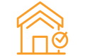 Symbol für Hausabnahme: Haus mit Häkchen. Symbol für Hausabnahme: Haus mit Häkchen.