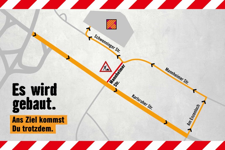 Karte mit Umleitungsstrecke aufgrund von Bauarbeiten