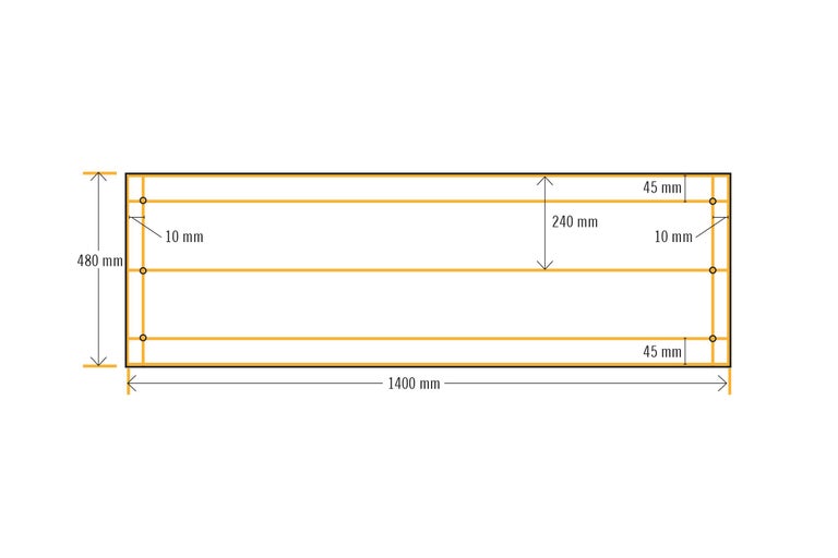 Technische Zeichnung eines Holzrahmens mit Maßangaben