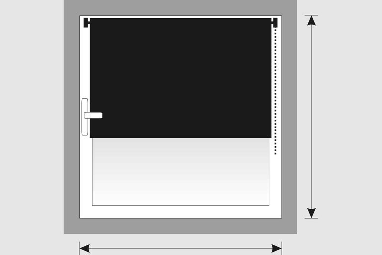 Illustration eines Fensters mit Rollo und Maßangaben
