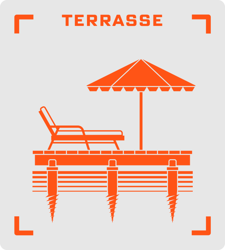 Terrasse Symbol mit Liegestuhl und Sonnenschirm