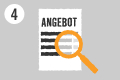 Symbol: Angebot wird mit einer Lupe geprüft.
