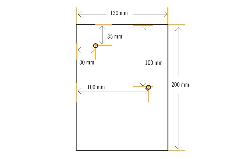 Abbildung mit Maßangaben: 200 mm x 130 mm