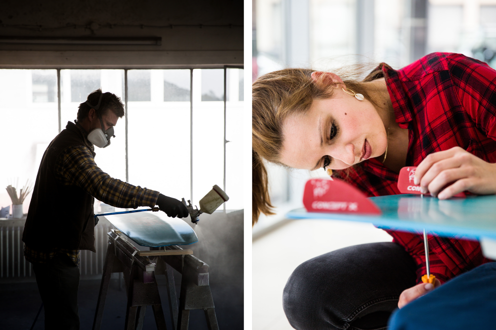 Autorin Esther Acason bringt die Finnen am selbst gebauten Kiteboard an Autorin Esther Acason bringt die Finnen am selbst gebauten Kiteboard an