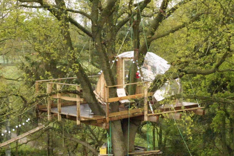 Lucas Wahl hat sich selbst ein Baumhaus gebaut, mit Kuppeldach und Hängebrücken. Die Arbeit im Freien hat er dabei sehr genossen. Lucas Wahl hat sich selbst ein Baumhaus gebaut, mit Kuppeldach und Hängebrücken. Die Arbeit im Freien hat er dabei sehr genossen.