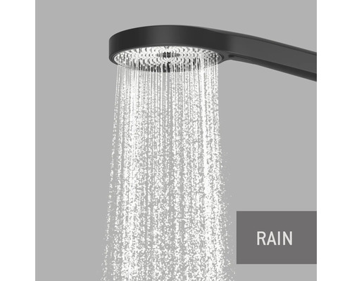 Schwarzer Duschkopf mit Regenfunktion