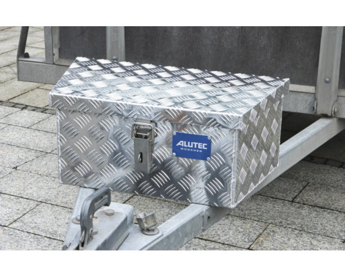Aluminium Werkzeugkiste für Anhänger mit Alutec München Logo