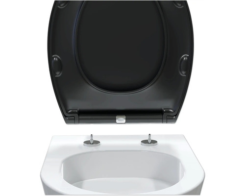 Toilettensitz mit offenem Deckel auf einer Toilette