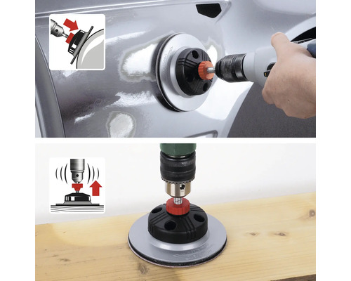 Eine Bohrmaschine mit Schleifscheibe wird auf einer Oberfläche verwendet.