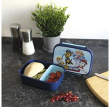 Brotdose mit Paw Patrol Motiv, gefüllt mit Brot, Gurken und Tomaten