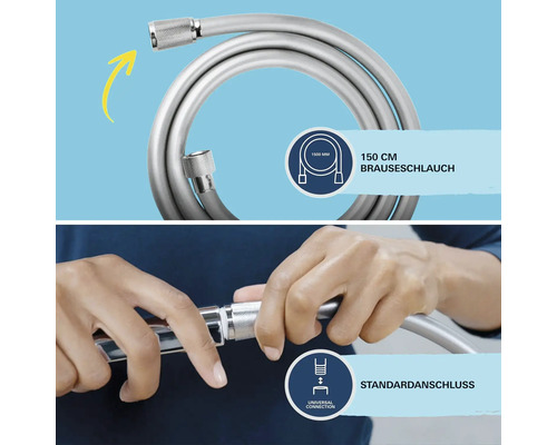 Brauseschlauch, Länge 150 Zentimeter, Standardanschluss