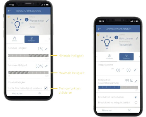 Smartphone mit geöffneter Smart Home App zur Steuerung der Beleuchtung