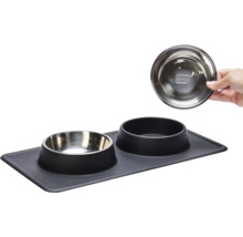 Doppelnapf Karlie Dinnerset Dex Silikonnapfständer schwarz ca. 44 x 23 x 4,5 cm mit 2 Edelstahlnäpfen, spülmaschinenfest, je 350 ml