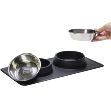 Doppelnapf Karlie Dinnerset Dex Silikonnapfständer schwarz ca. 44 x 23 x 4,5 cm mit 2 Edelstahlnäpfen, spülmaschinenfest, je 350 ml