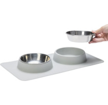 Doppelnapf Karlie Dinnerset Dex Silikonnapfständer grau ca. 44 x 23 x 4,5 cm mit 2 Edelstahlnäpfen, spülmaschinenfest, je 350 ml