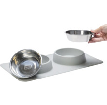 Doppelnapf Karlie Dinnerset Dex Silikonnapfständer grau ca. 44 x 23 x 4,5 cm mit 2 Edelstahlnäpfen, spülmaschinenfest, je 350 ml