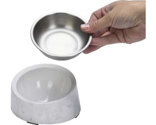 Hundenapf mit Edelstahleinsatz und Marmorsockel