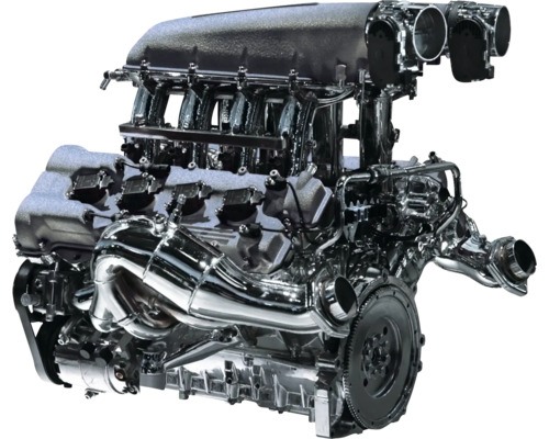 Detailansicht eines Automotors aus Metall.