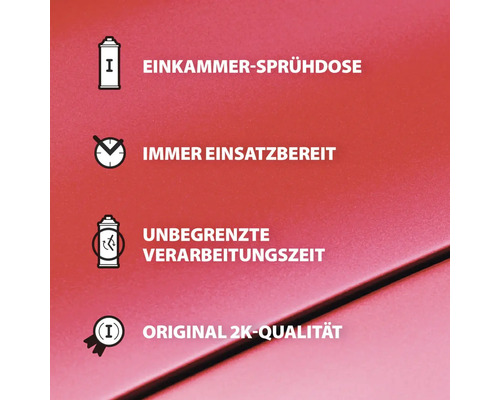 Merkmale der Einkammer Sprühdose: Immer einsatzbereit, unbegrenzte Verarbeitungszeit und originale 2K-Qualität.
