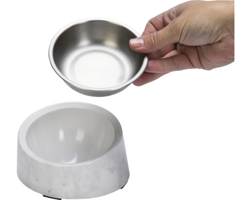 Hundenapf mit Marmorfuß und herausnehmbarem Edelstahlnapf
