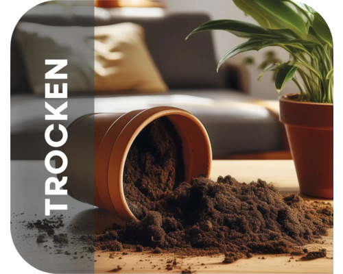 Trockene Blumenerde in einem Blumentopf auf einem Tisch