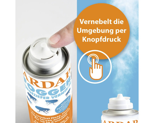 Anwendung des Schädlingsbekämpfungsmittels durch Drücken des Knopfes.