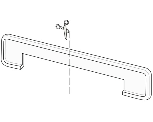 Abbildung einer Zuschneidehilfe zum Kürzen von Gardinenstangen.