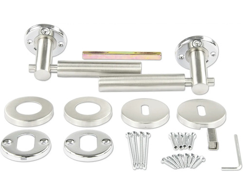 Türbeschlag-Set mit Türgriffen, Rosetten, Schrauben und Zubehör