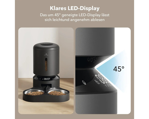 Automatische Futterstation mit digitaler Anzeige und zwei Futternäpfen