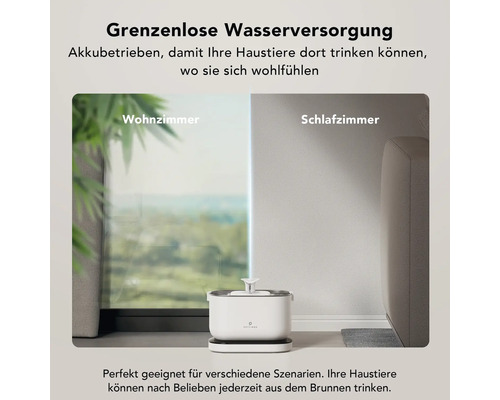 Akkubetriebener Haustierbrunnen im Wohnzimmer und Schlafzimmer