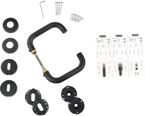 Türdrücker-Set mit Rosetten, Schrauben und Bohrschablone