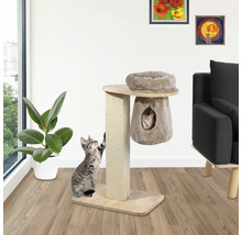 Katze kratzt an einem Kratzbaum mit Liegefläche und Höhle