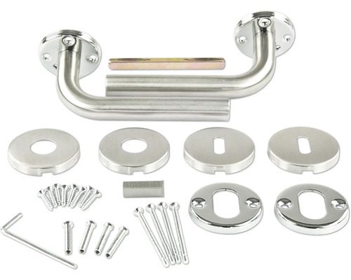 Edelstahl Türdrücker Garnitur mit Rosetten und Befestigungsmaterial