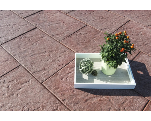 Terrassenplatten mit Pflanze und Dekoration auf einem Tablett